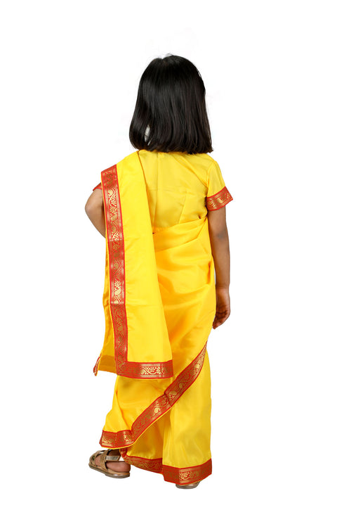 BookMyCostume Devaki Yellow Saree Janmashtami Girls Fancy Dress Costume